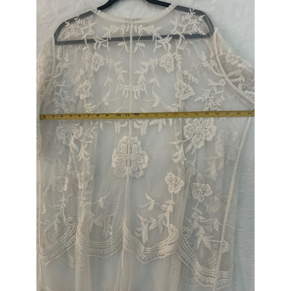 Siren Lily Women 1X Ivory Floral Lace Kimono Cardigan Sheer Cover Up ST7475X